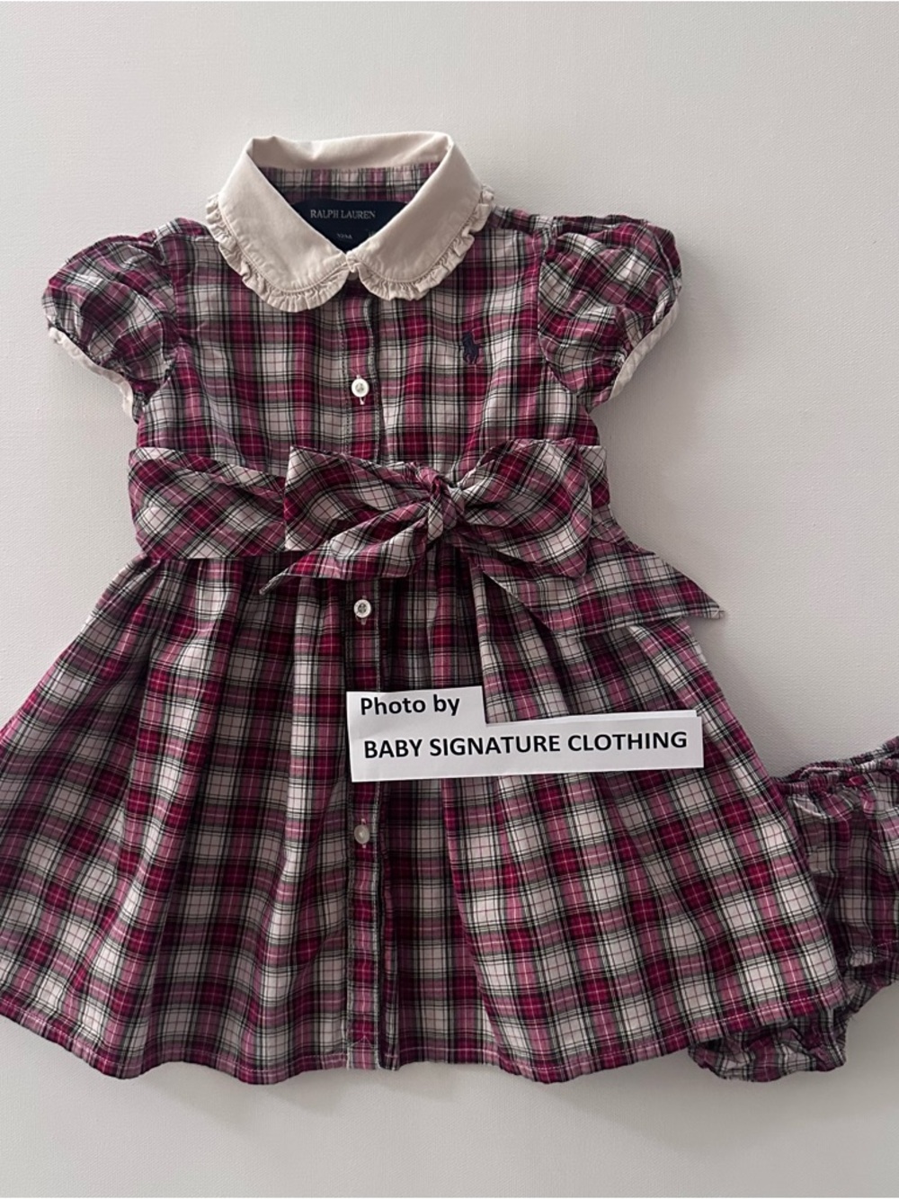 Ralph Lauren 12 Months Baby Girl Red Plaid Dress Cream Collar Holiday Christmas
